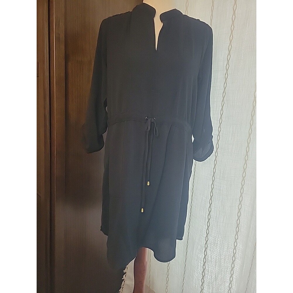 Haute Monde Lightweight Utility Style Dress Black Gold Hardware Pockets Medium - Picture 2 of 14